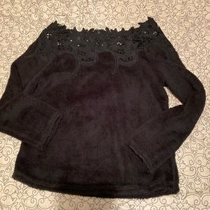 Fuzzy scoop neck sweater